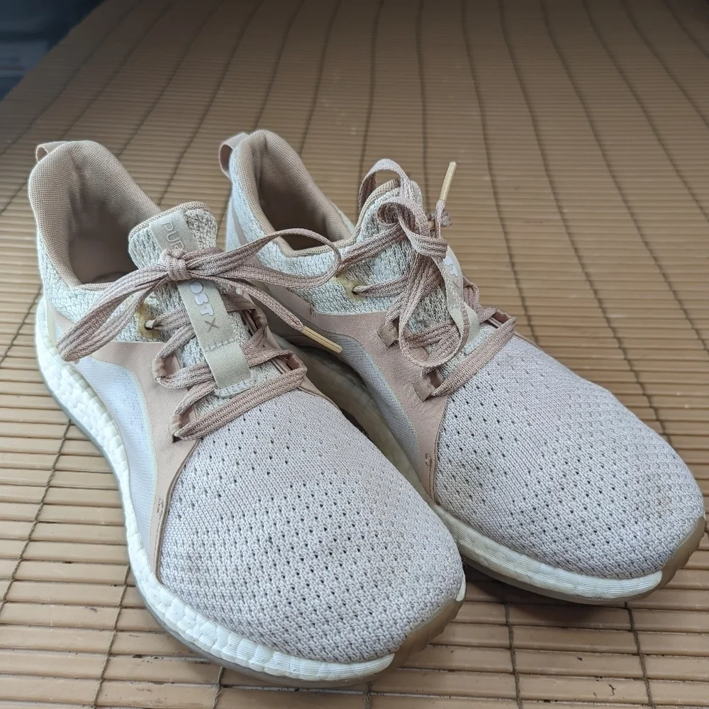 Adidas Pure Boost X Womens Size 9 Athletic Running Shoes Tan Pink BB6092